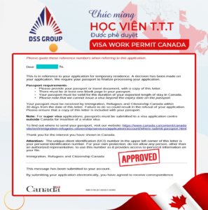 Chúc mừng học viên T.T.T được phê duyệt VISA Work Permit Canada