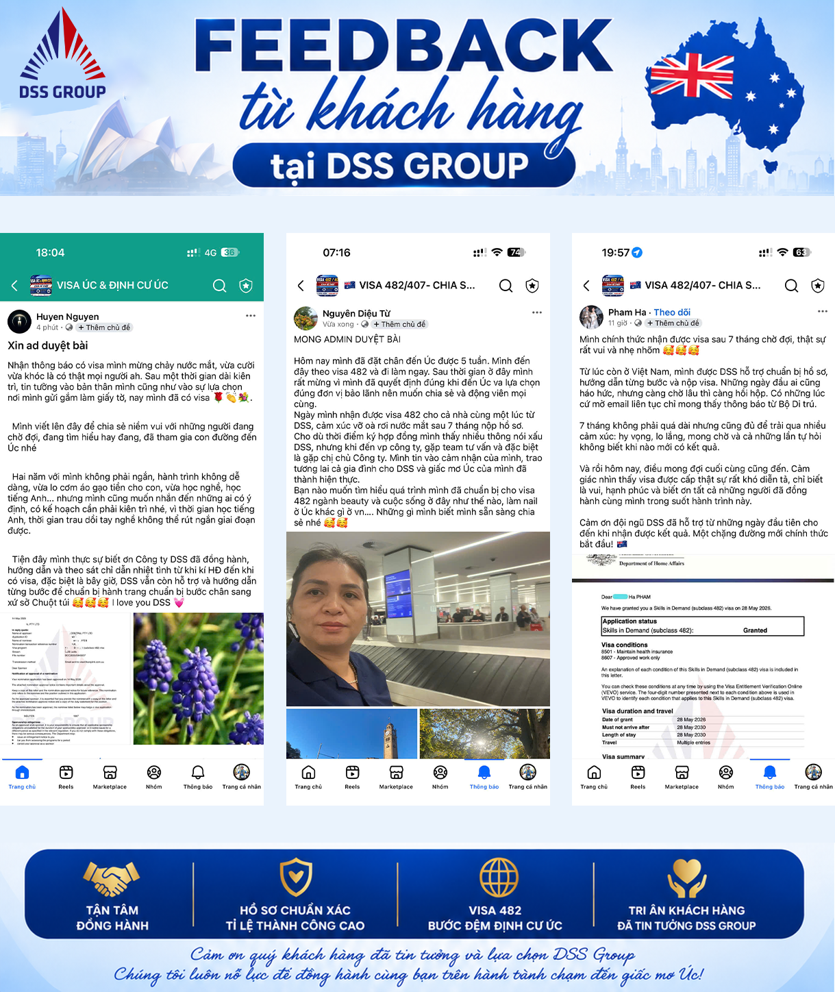 Feedback từ khách hàng được hỗ trợ thành công VISA 482 tại DSS Group